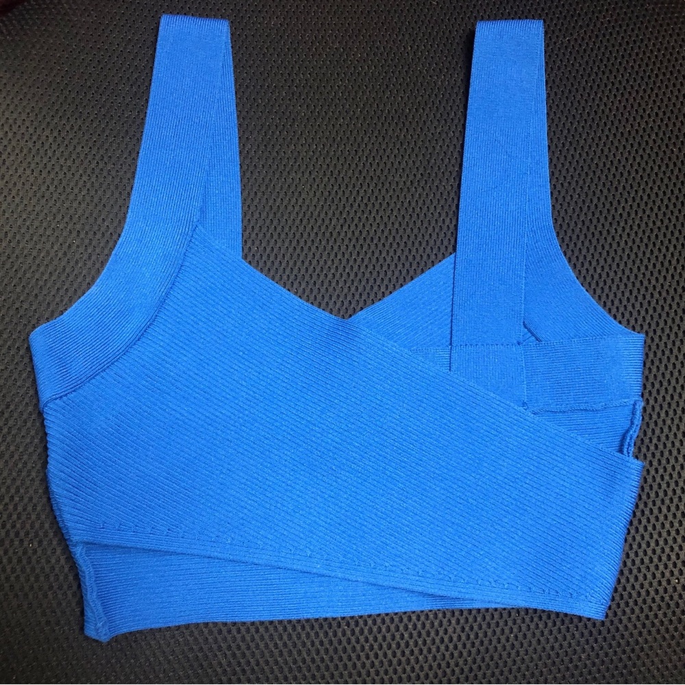 Aritzia Babaton Sculpt Knit Greek Tank Top Blue Wrap RIbbed Size Small